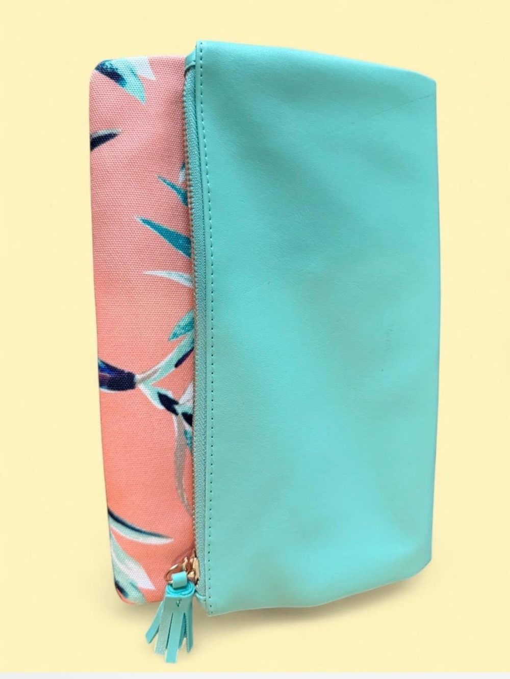 Rachel Pally Turquoise & Coral Floral Zip Clutch Pouch